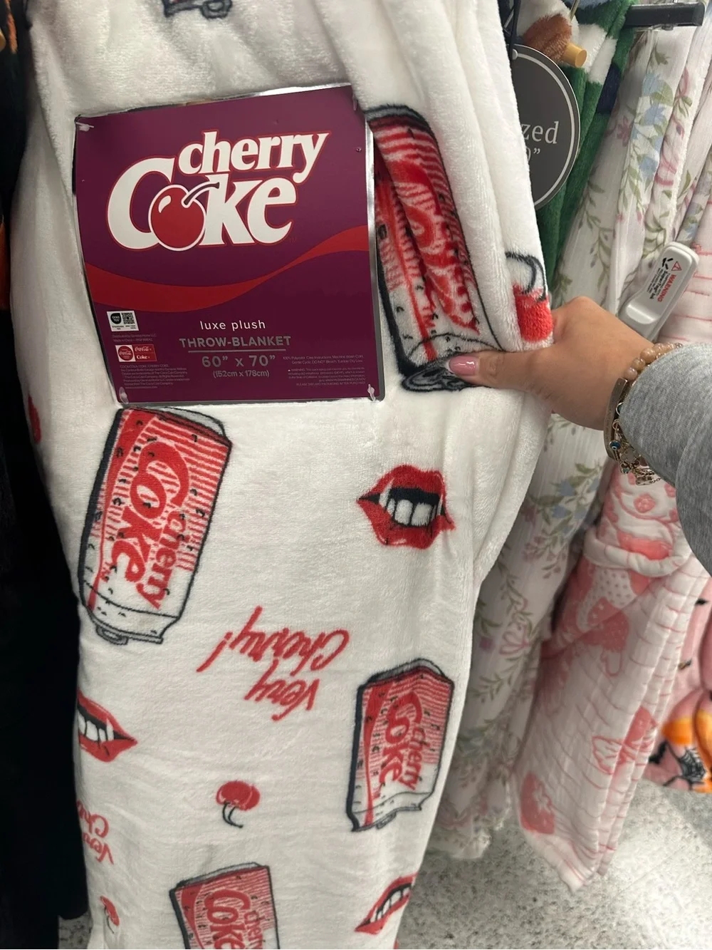 Cherry Coke Luxe Plush Throw Blanket - White with Red Accents